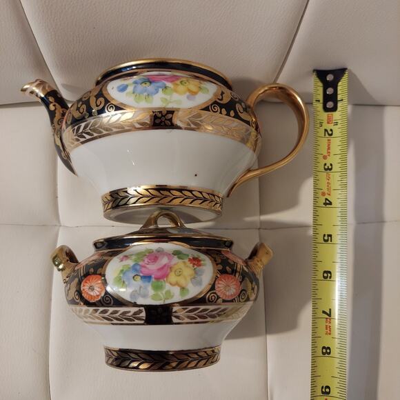 *RARE* Vintage Nippon White Porcelain Hand Painted Floral Tea & Dessert Set - Picture 8 of 9
